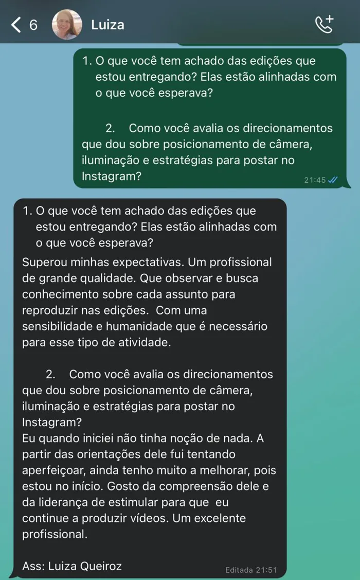 Depoimento da aluna Luiza